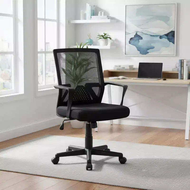 Homy Casa Mid-Back Mesh Desk Chair with Adjustable Height for Home Office or Study Area, Black
