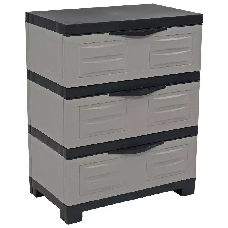HomeRoots 30 Gray And Black Heavy Duty Plastic Three Drawer Utility Cabinet
