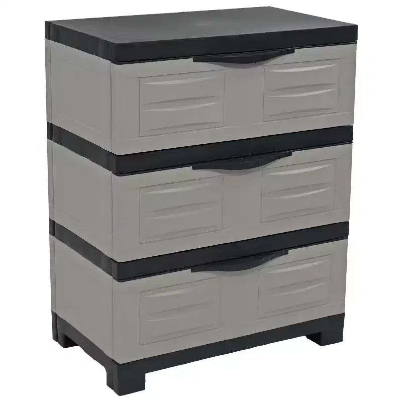 HomeRoots 30 Gray And Black Heavy Duty Plastic Three Drawer Utility Cabinet
