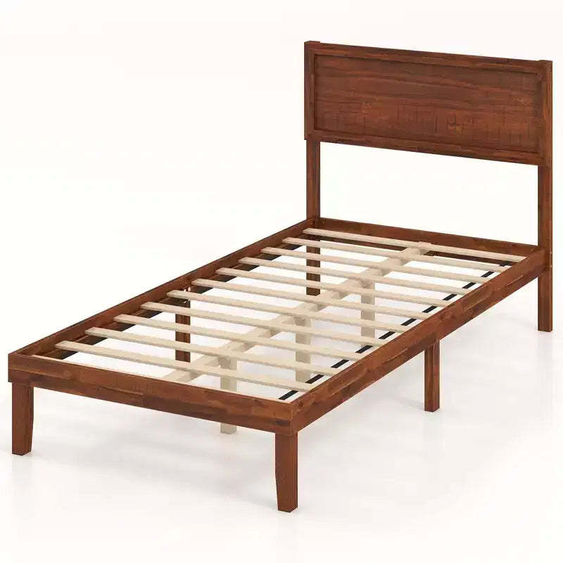 Costway Twin/Full/Queen Bed Frame w/ Rustic Headboard Under-bed Storage Space No Box Spring Needed