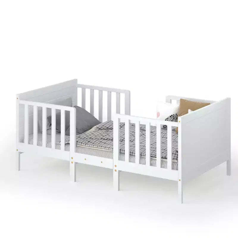 Costway 2-in-1 Convertible Kids Furniture Bed Toddler Crib with 2 Side Safety Guardrails White/Brown