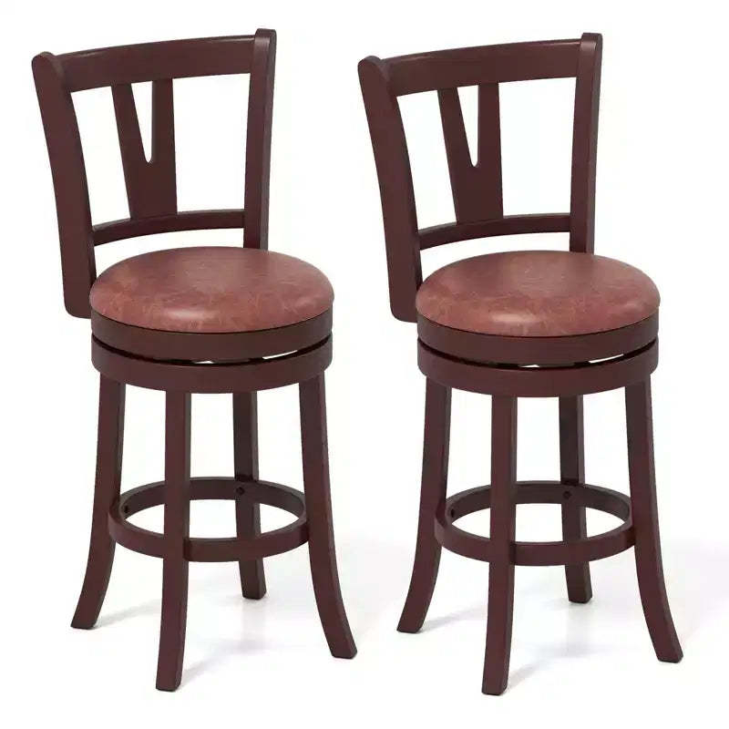 Costway 26 Counter Height Swivel Barstools Set of 2/4 High Backs & Footrests Solid Wood