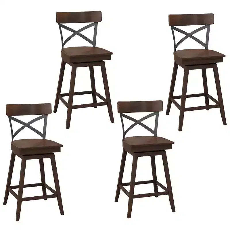 Costway Set of 4 Wooden Swivel Bar Stools Counter Height Kitchen Chairs w/ Back Brown
