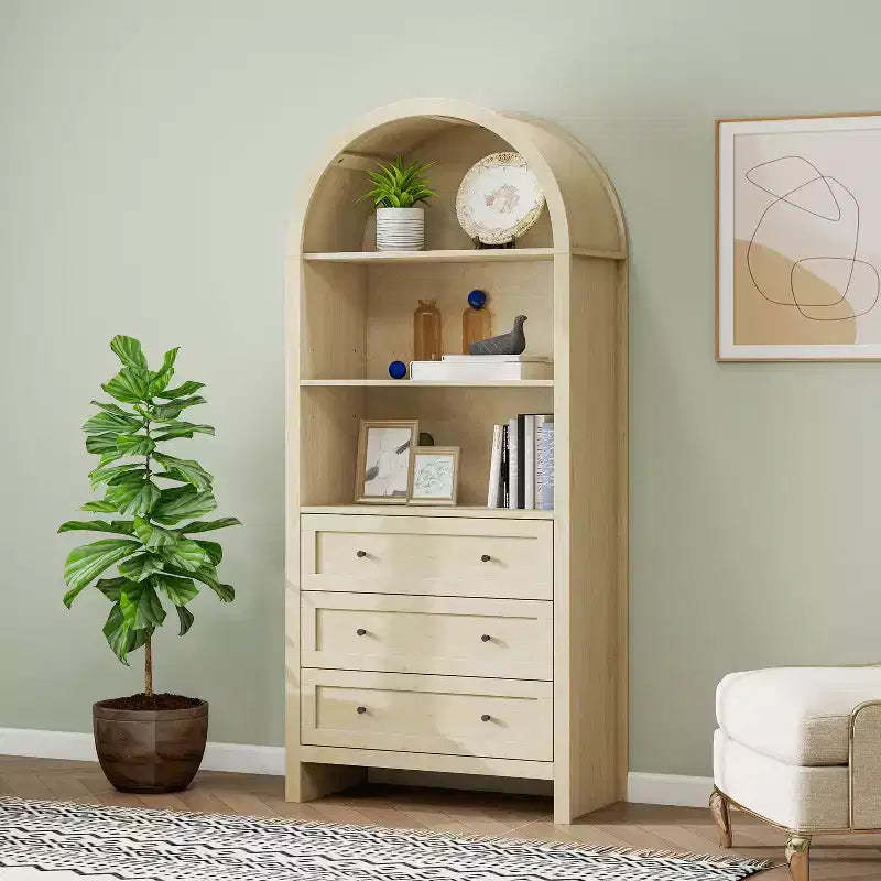 70.2in Tall Arched Storage Display Cabinet, Kitchen Pantry with Adjustable Shelves, Versatile Cupboard for Dining Room Living Room
