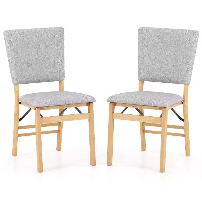 Costway Foldable Dining Chair Set of 2 w/Padded Seat & Tilt Backrest Rubber Wood Legs
