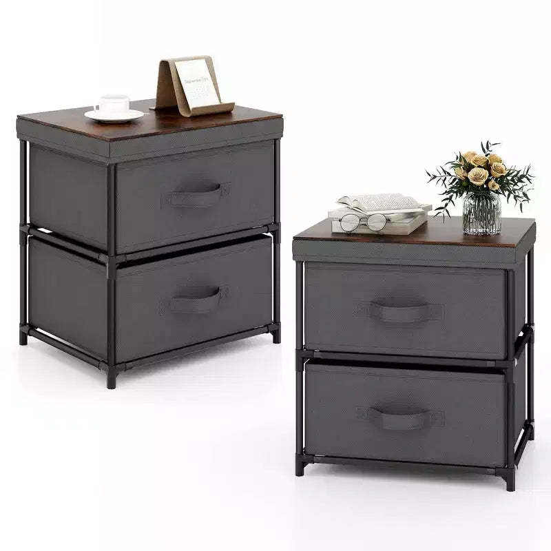 Costway 2PCS 2 Drawer Dresser Fabric Storage Organizer Nightstand Bedside Sofa Table
