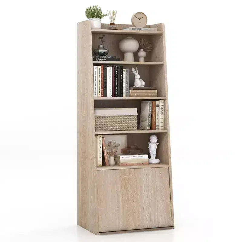 Costway 6-tier Bookcase w/ 2 Adjustable Shelves Filp-up Door 5 Open Shelves Bedroom