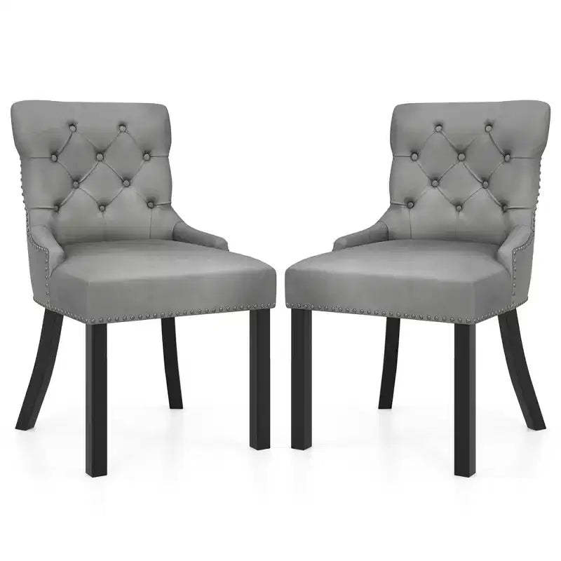Costway Upholstered Dining Chairs Set of 2 w/ Rubber Wood Legs Padded Seat Nailhead Trim