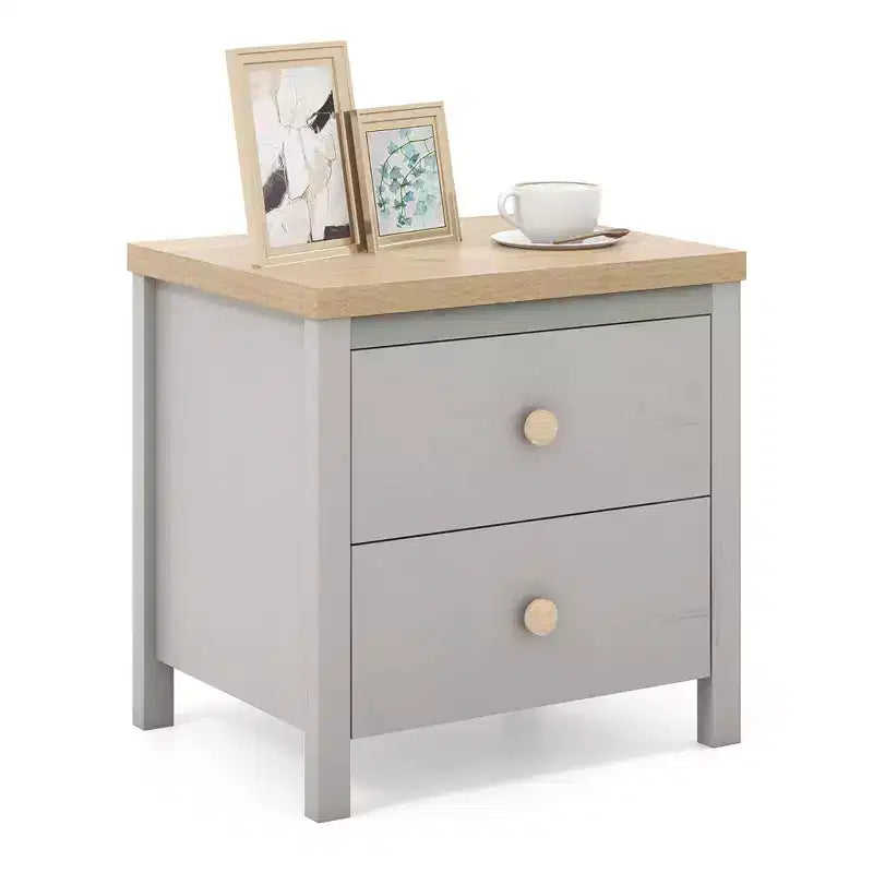 Costway Nightstand Farmhouse Side End Table w/ Solid Wood Legs & 2 Drawers for Bedroom