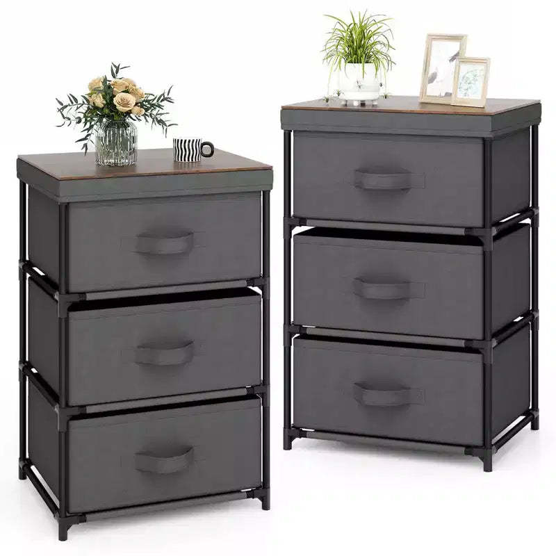 Costway 1pc/2pcs Dresser with 3 Drawers, Fabric Storage Organizer Tower Unit Tall Nightstand Bedside Table with Removable Lid for Bedroom