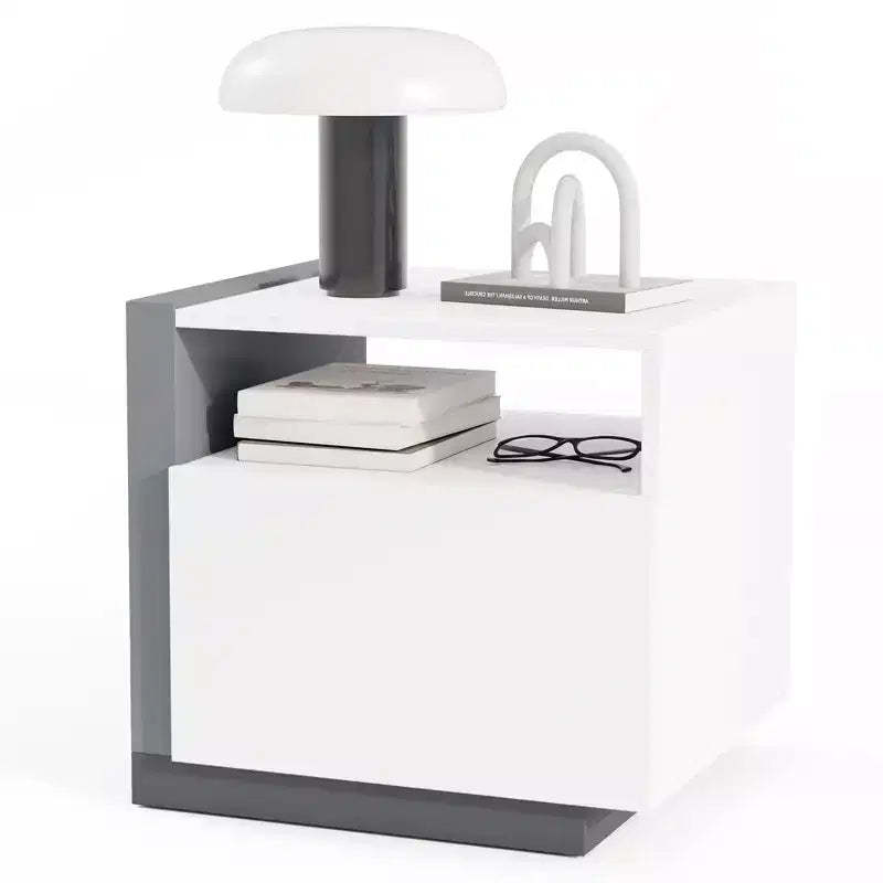 Costway Modern Minimalist Nightstand w/ Drawer Asymmetrical Bed Side Table End Table