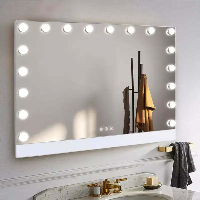 GDFStudio Iver Modern Remote Control Aluminum Vanity Mirror with Lights, Charging Port and Phone Holder