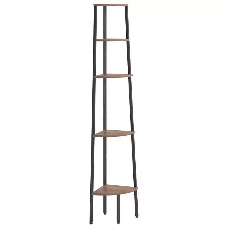 vidaXL Corner Shelf Dark Brown and Black Engineered wood and steel Large