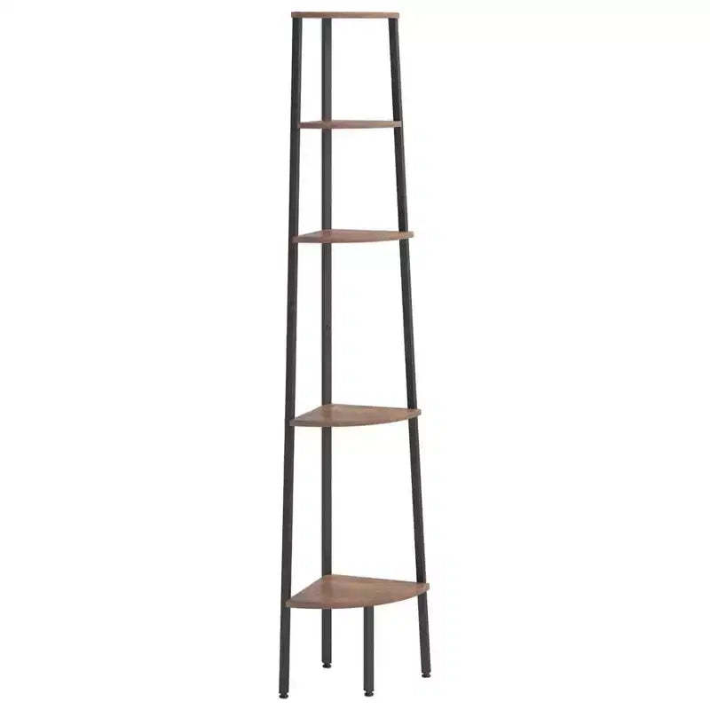 vidaXL Corner Shelf Dark Brown and Black Engineered wood and steel Large