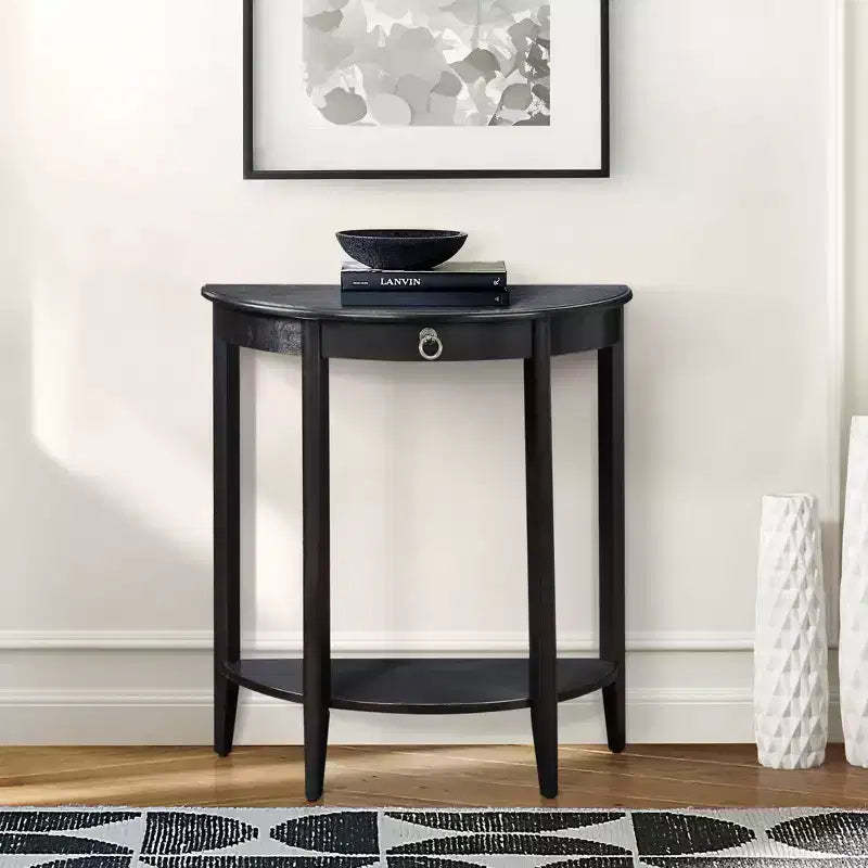 GDFStudio Dain Modern Wooden Half Moon Console Table with 1 Open Shelf