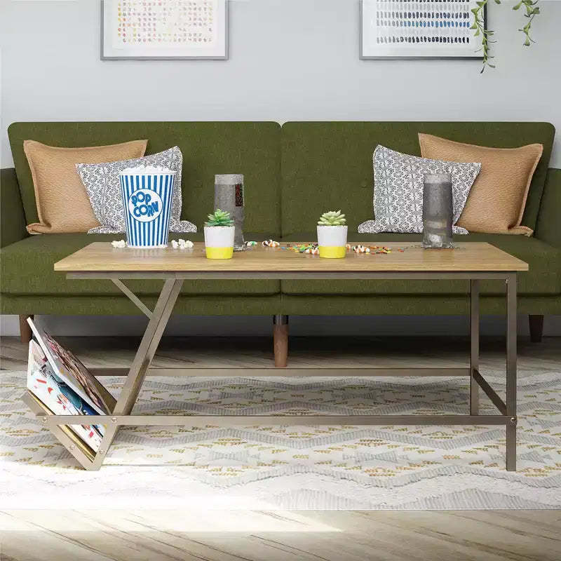 GDFStudio Sora Contemporary Coffee Table with Unique Side Shelf