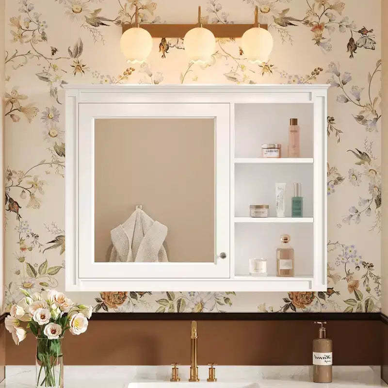 Whisen Wall Mounted Bathroom Storage Cabinet, Medicine Cabinet, Mirror Cabinet with 1 adjustable Shelf - White