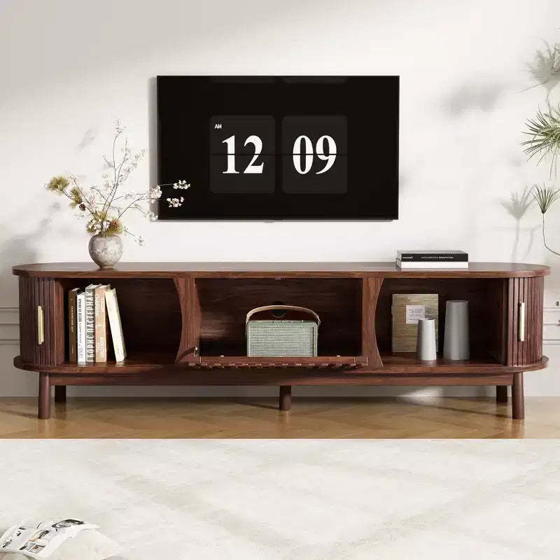 GDFStudio Scottie Wood TV Stand with Drop-Down and Sliding Doors Cabinet