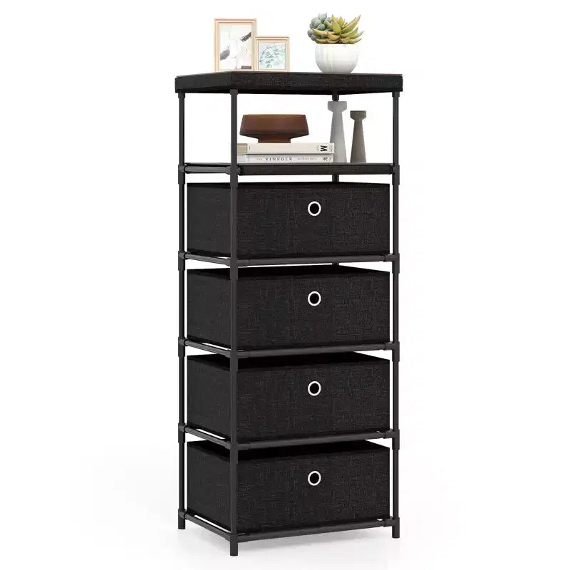 Costway 4-Drawer Dresser w/ Shelf w/ Fabric Bins Industrial Storage Tower Unit