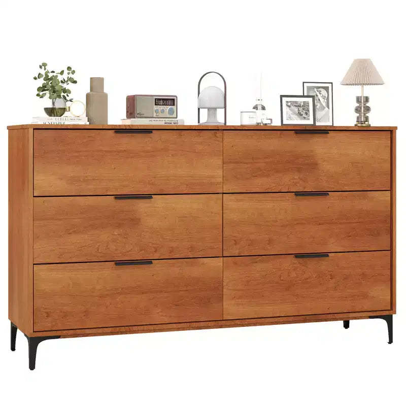 Costway 6-Drawer Double Dresser w/ Interlock System Metal Support Legs Anti-tipping Kit