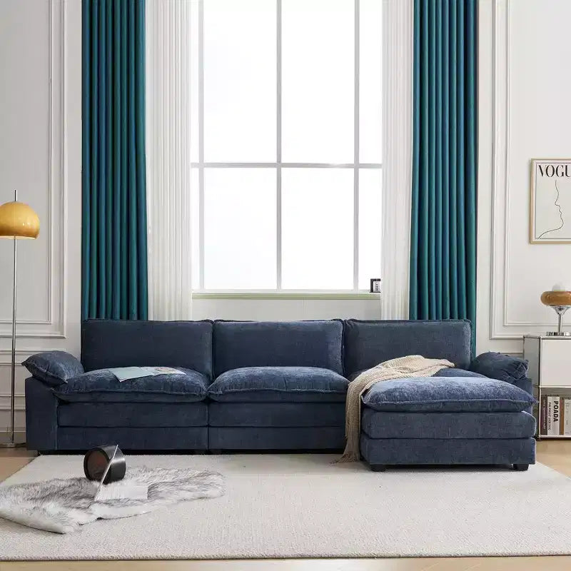 Karl Home |120 in. W Pillow Top Arm Chellie 3-Seat L-shaped Modern Sofa in Beige with Ottoman