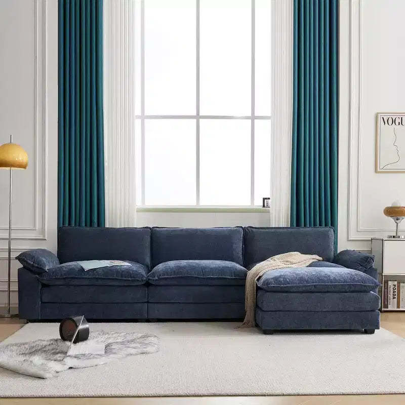 Karl Home |120 in. W Pillow Top Arm Chellie 3-Seat L-shaped Modern Sofa in Beige with Ottoman