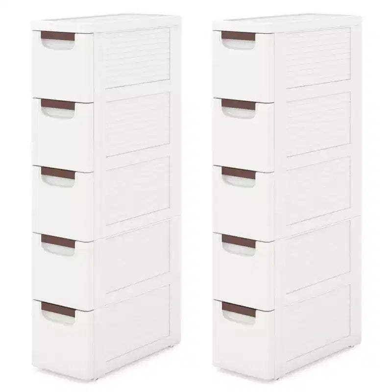 Costway 2PCS 5-Drawer Narrow Rolling Storage Cabinet w/ Pull Handles Built-in Wheels
