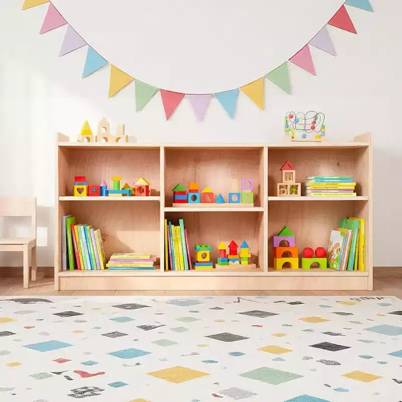 Wooden Storage Shelf,5-Compartment Toy & Book Organizer with Adjustable Dividers, Natural Finish Kids' Bookcase for Playrooms, Nurseries & Classrooms
