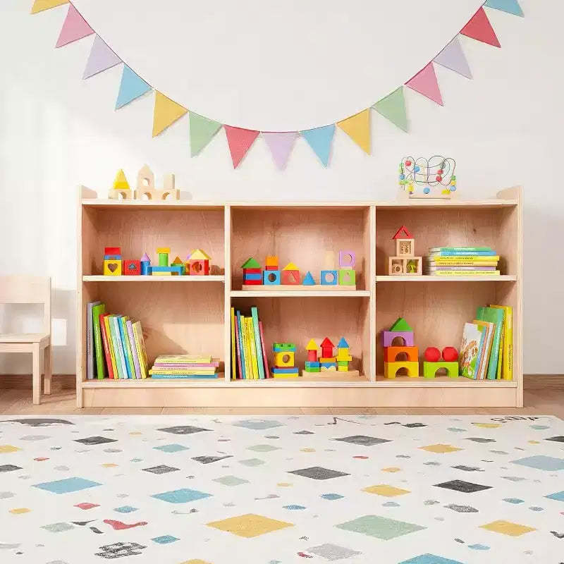 Wooden Storage Shelf,5-Compartment Toy & Book Organizer with Adjustable Dividers, Natural Finish Kids' Bookcase for Playrooms, Nurseries & Classrooms