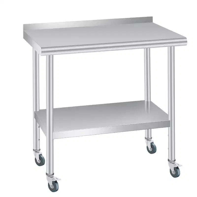 Stainless Steel Prep Table 36 x 24 w/Back splash, Adjustable Under-shelf & 4 Caster Wheels, Commercial Heavy Duty Table for Outdoor Use, Restaurants