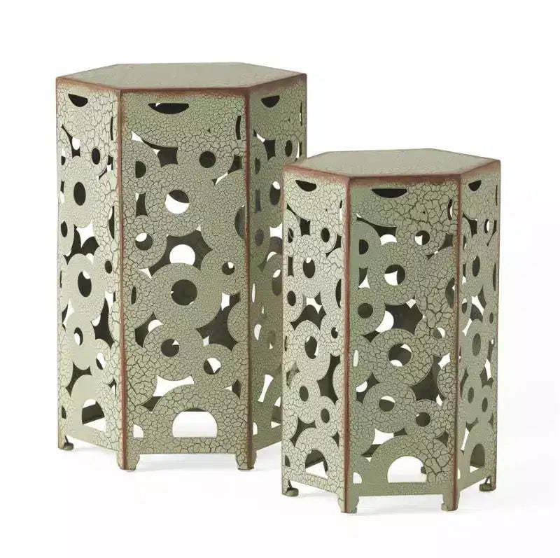 Iron Side Table - Antique Green Finish for Living Room/Garden