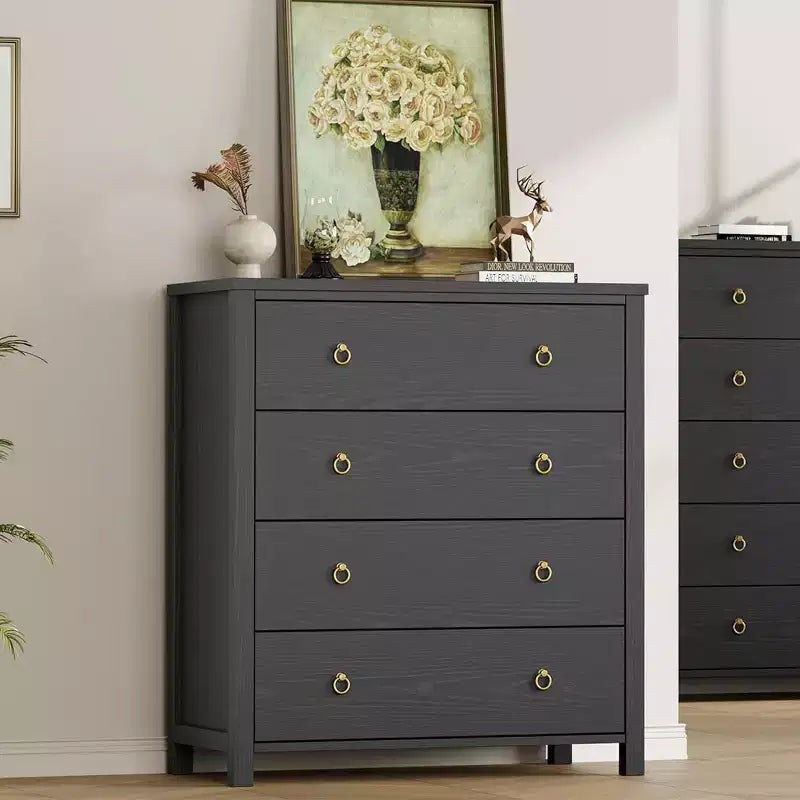 37 Farmhouse 4-Drawer Dresser, Tall Wood Storage Chest for Nursery & Bedroom, Versatile TV Stand for Living Room or Entryway