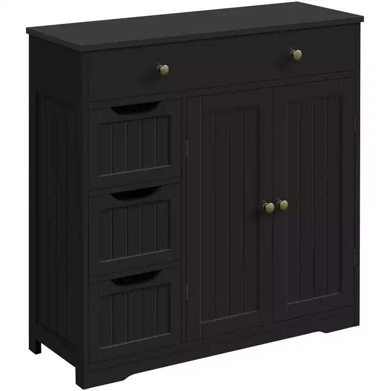 Yaheetech Wooden Bathroom Storage Cabinet Floor Cabinet with Adjustable Shelf, Black