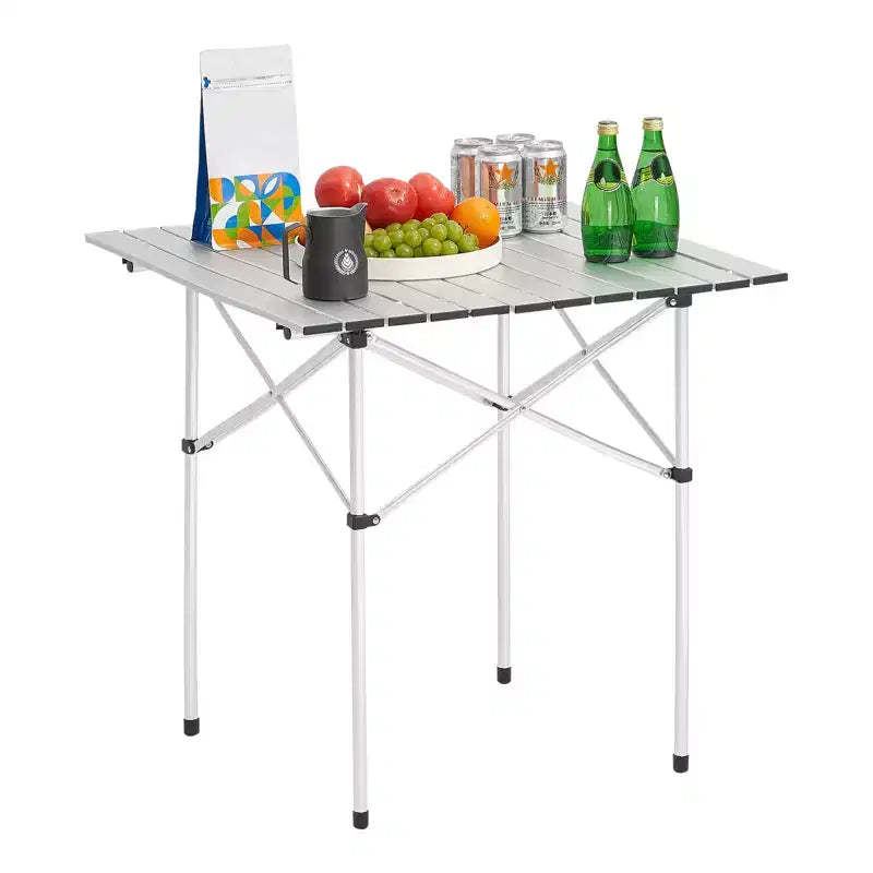 VEVOR Folding Camping Table, Portable Roll Up Side Tables, Small Lightweight Aluminum Beach Table, Compact with Carry Bag, for Outdoor Cooking,Silver