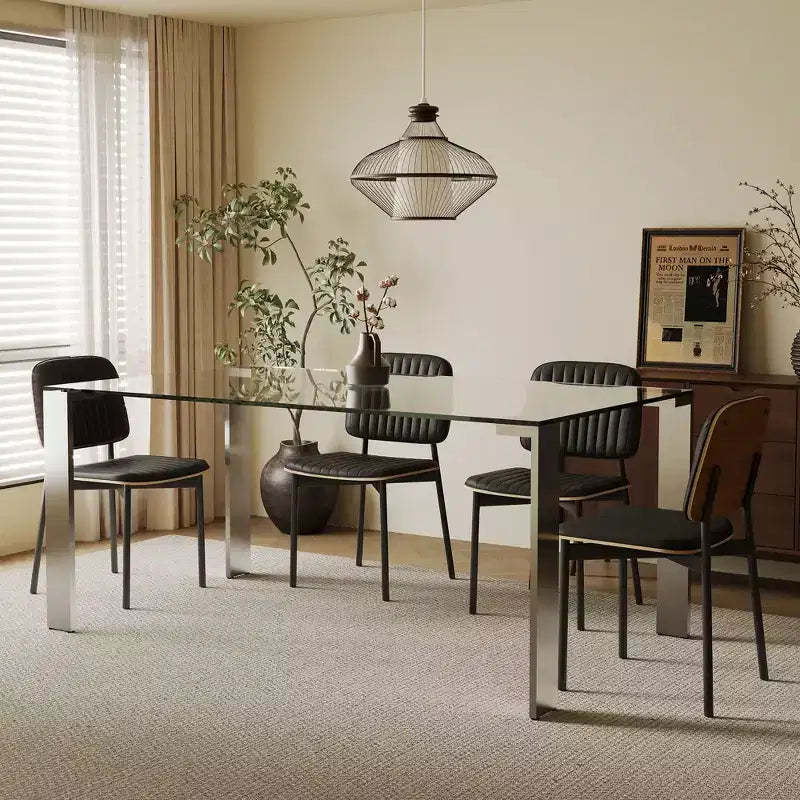 Luck Live Contemporary Tempered Glass Dining Table with Stainless Steel Legs, Rectangular 6-8 Seater Table for Dining Room, living room