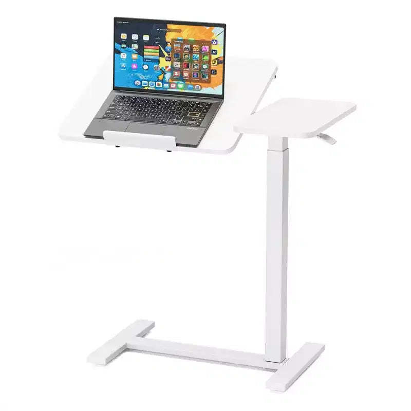 TUYOHW Height Adjustable Overbed Desk with Tilting Desktop,29.5-43.3'' Pneumatic Lift Desk with Hidden Wheels for Home & Office