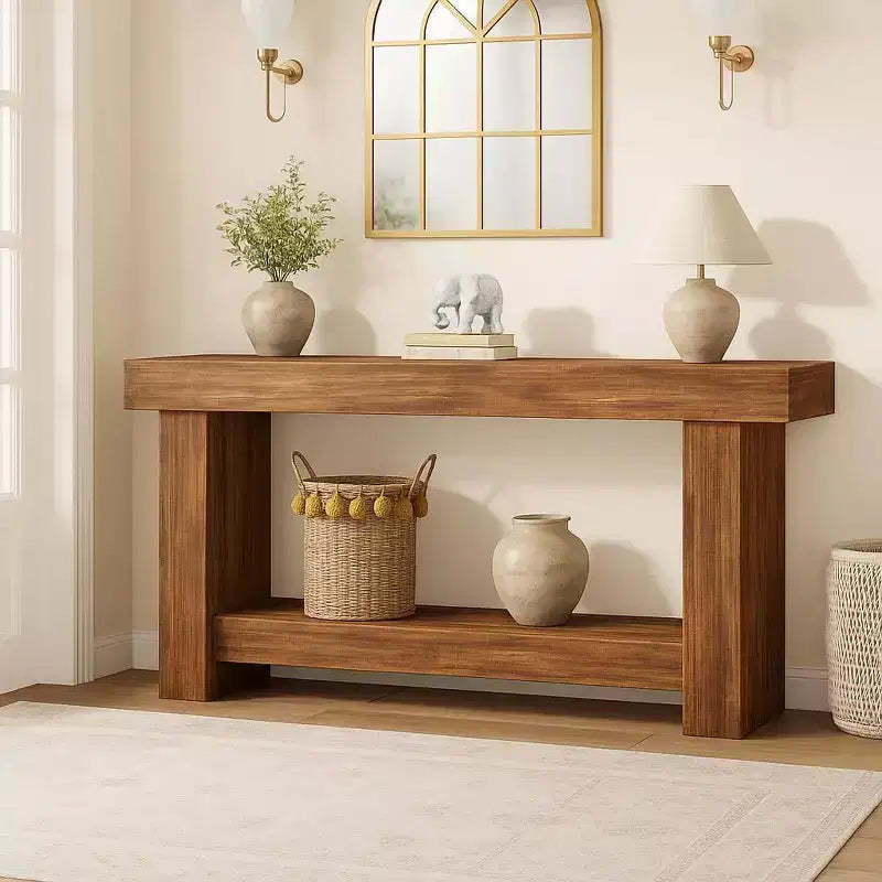 Console Table for Entryway, Wood Farmhouse Console Table for Living Room, 2-Tier Large Sofa Table with Storage,