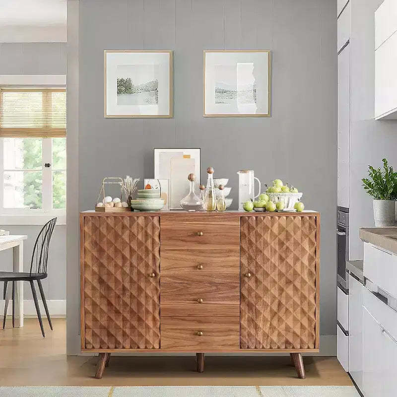 47.2 Inch Farmhouse Sideboard Buffet Cabinet with 4 Drawers & 2 Doors, Large Storage Cabinet for Kitchen, Dining Room & Living Room