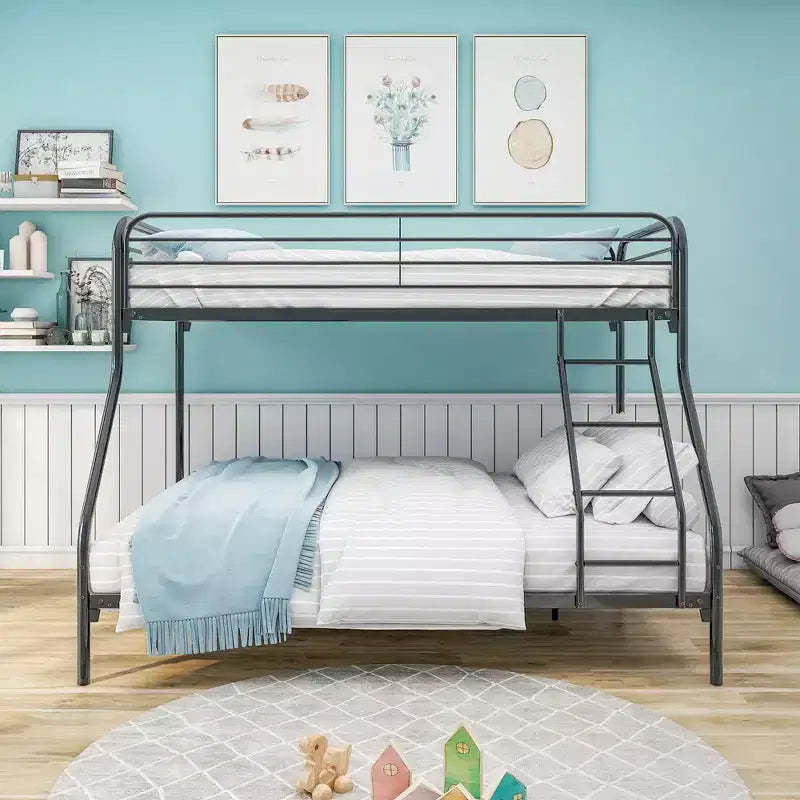 GDFStudio Hyacinth Modern Heavy Duty Twin-Over-Full Metal Bunk Bed Frame with Enhanced Upper-Level Guardrail