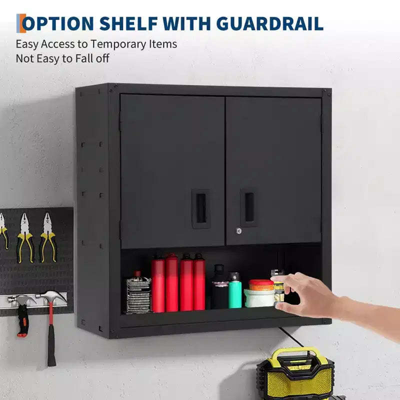 Wall Cabinet with Adjustable Shelf, Heavy Duty Steel Garage Locker with Lockable Magnetic Doors, Wall Mounted Tool Cabinet for Warehouse Home