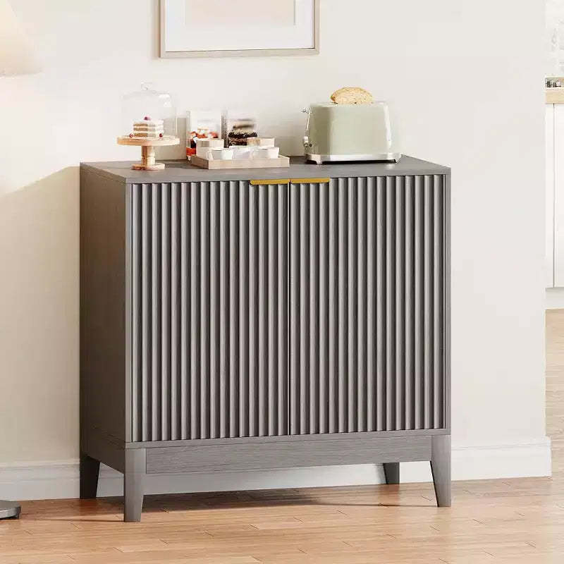 32'' Fluted Cabinet with Storage, 2 Doors Sideboard Buffet, Mid Century Modern Accent Cabinet with Adjustable Shelves