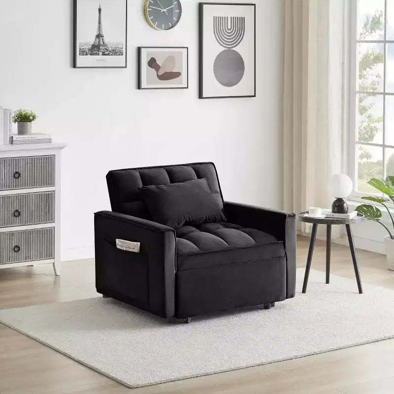 MAYEERTY Foldable Futon Sofa Bed - Adjustable Back with Wheels & Strap, Compact Versatile Design for Small Spaces Black