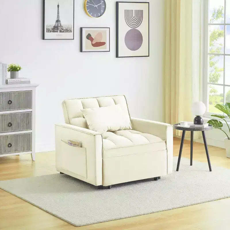 MAYEERTY Foldable Futon Sofa Bed - Adjustable Back with Wheels & Strap, Compact Versatile Design for Small Spaces White