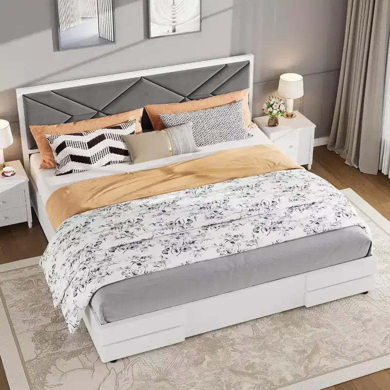 Upholstered Bed Frame, Tufted Design Soft Headboard, Wooden Slat Support, Mattress Foundation No Box Spring Needed, Stable & Quiet Full Bed Frame