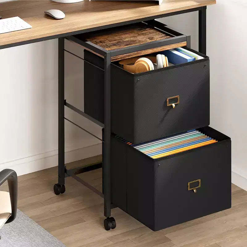 2 Drawer Rolling File Cabinet, Small Underdesk Vertical Filing Cabinets with Fabric Drawers, 4 Wheels & Metal Frame