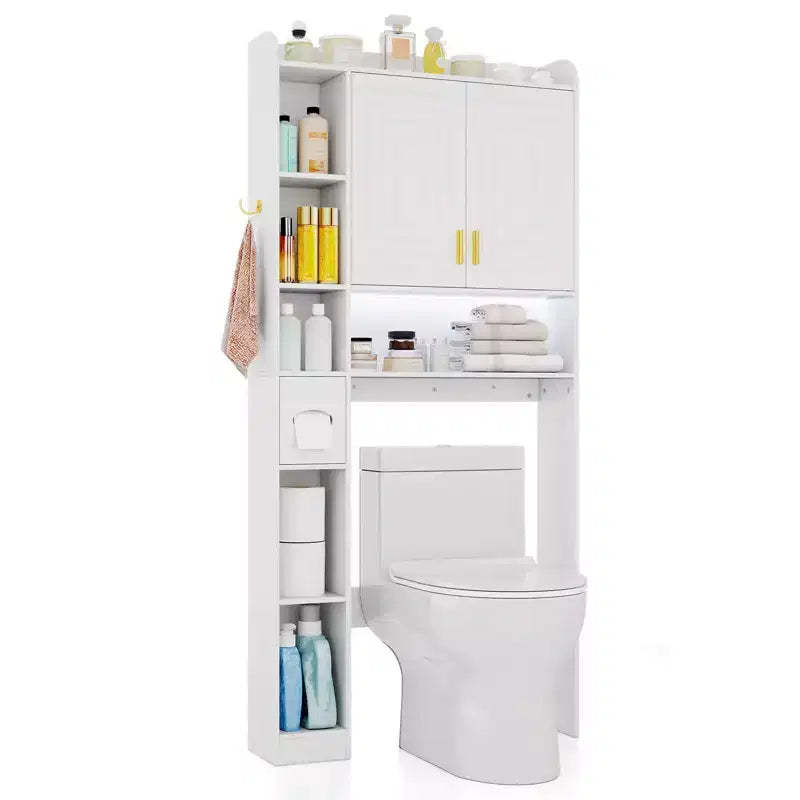 Costway Over Toilet Shelf Freestanding Storage Cabinet Above Toilet with 2-Door Cabinet White/Brown/Gray