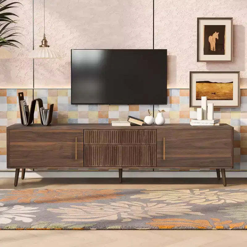 JVNOXK Mid Century TV Stand with 2 Drawers, Media Console Table for TVs up to 80'', Entertainment Center with Storage