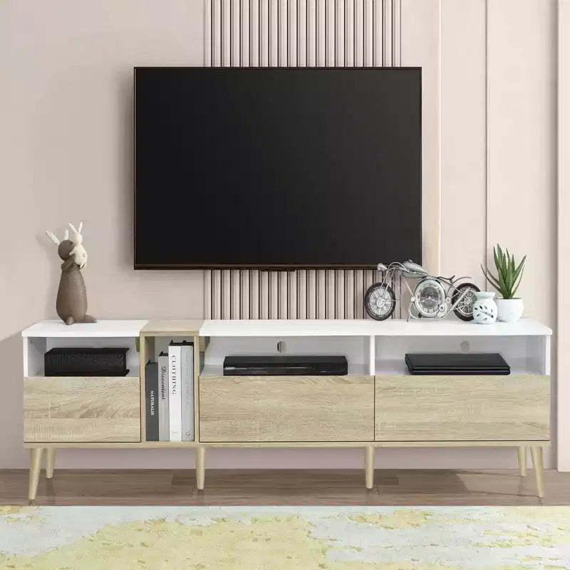 Clihome Modern TV with 3 Drawers and Open Shelves, Media Console Table for TVs up to 80'', Entertainment Center for Living Room,Color-Matching Design