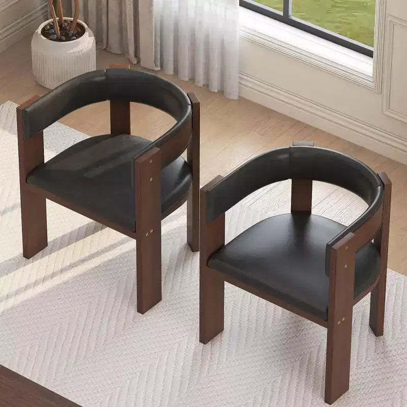 Mid Century Solid Wood Dining Chairs Set, PU Leather Upholstered Accent Chairs with Curved Backrest, Rubber Wood Fram - Brown&Dark Grey