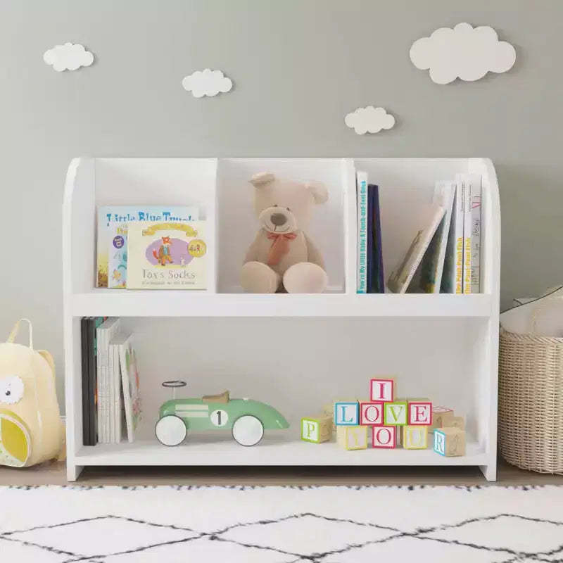 MAYEERTY Bookcase with 4 Compartments, Storage Book Shelf, Storage Display Toy Organizer for Children's Room Playroom White